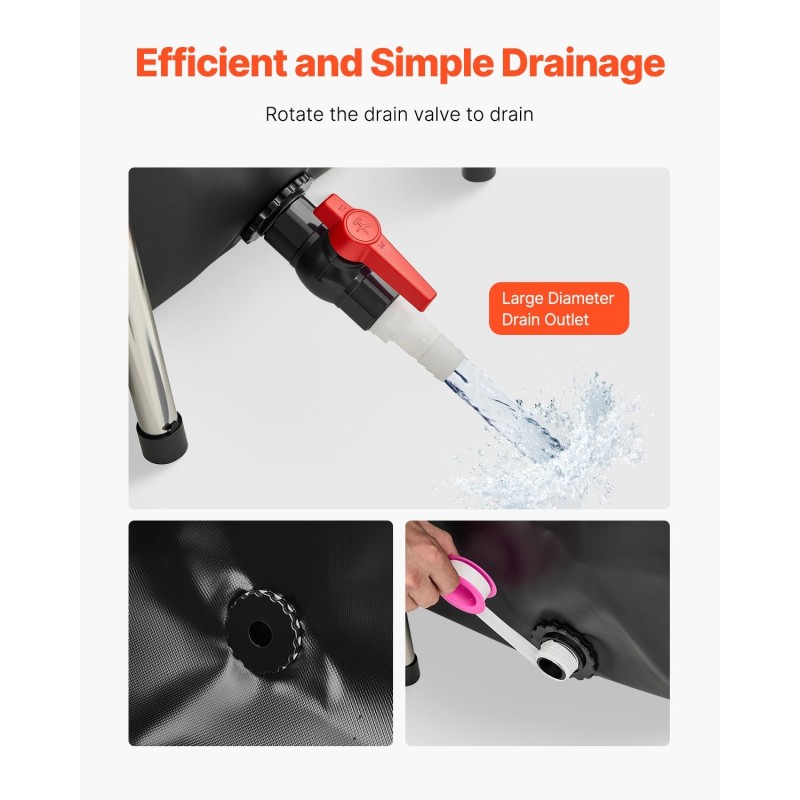 Maanpäällinen PVC-kaliallas 480 l ruostumattomalla teräsrungolla ja läpinäkyvällä paneelilla