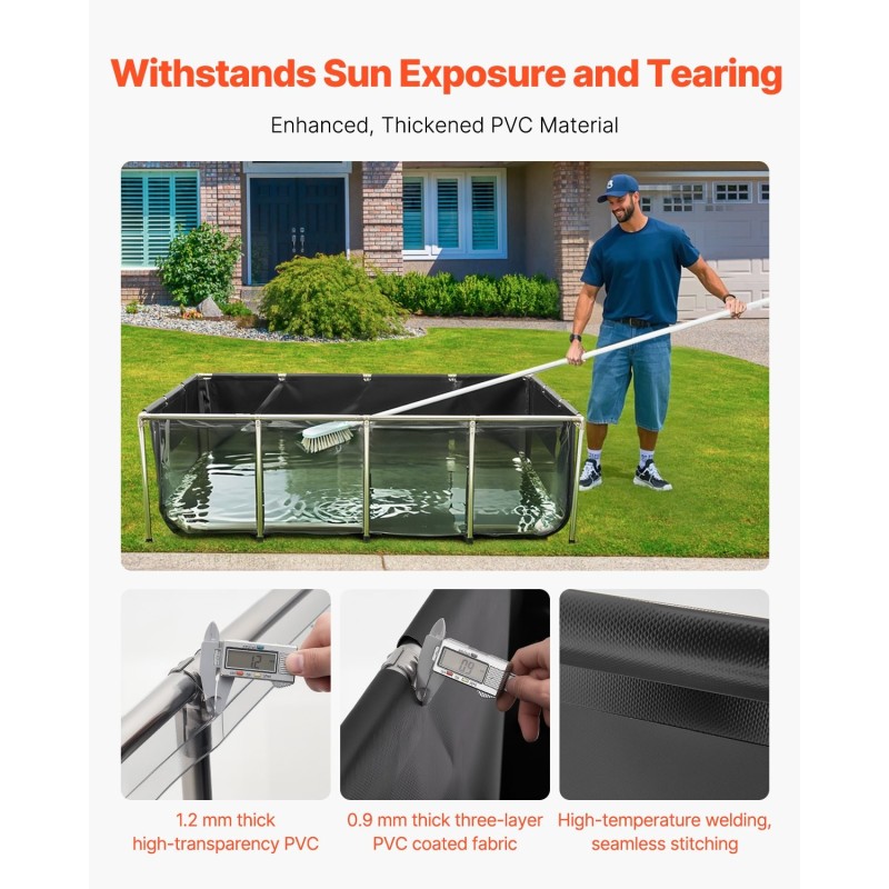 Kalalammikko suorakaiteen muotoinen siirrettävä PVC-materiaalinen 1781 l ruostumattomalla teräsrungolla