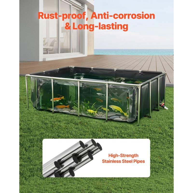 Kalalammikko suorakaiteen muotoinen siirrettävä PVC-materiaalinen 1781 l ruostumattomalla teräsrungolla