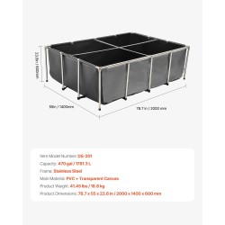 Kalalammikko suorakaiteen muotoinen siirrettävä PVC-materiaalinen 1781 l ruostumattomalla teräsrungolla