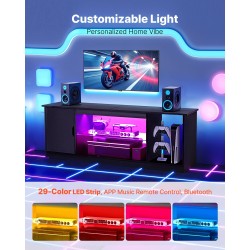 TV-taso karkaistusta lasista P2-luokan lastulevy 65 tuumalle säädettävillä hyllyillä LED-valonauhalla