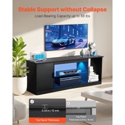 TV-taso karkaistusta lasista P2-luokan lastulevy 65 tuumalle säädettävillä hyllyillä LED-valonauhalla