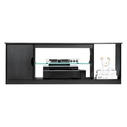 TV-taso karkaistusta lasista P2-luokan lastulevy 65 tuumalle säädettävillä hyllyillä LED-valonauhalla