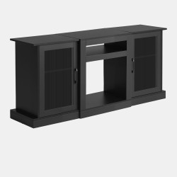 Televisiotaso karkaistulla lasilla ja lastulevyllä enintään 65-tuumaisille kolmella säädettävällä hyllyllä LED-valonauhalla