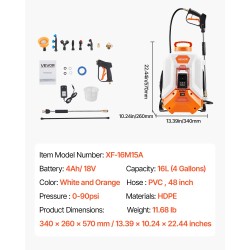 Akkukäyttöinen reppuruisku 16 l korkeatiheyksinen polyeteenisäiliö säädettävä paine
