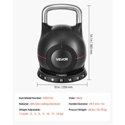 Säädettävä kahvakuula ABS-muovi ja painevalettu alumiini 2–20 kg