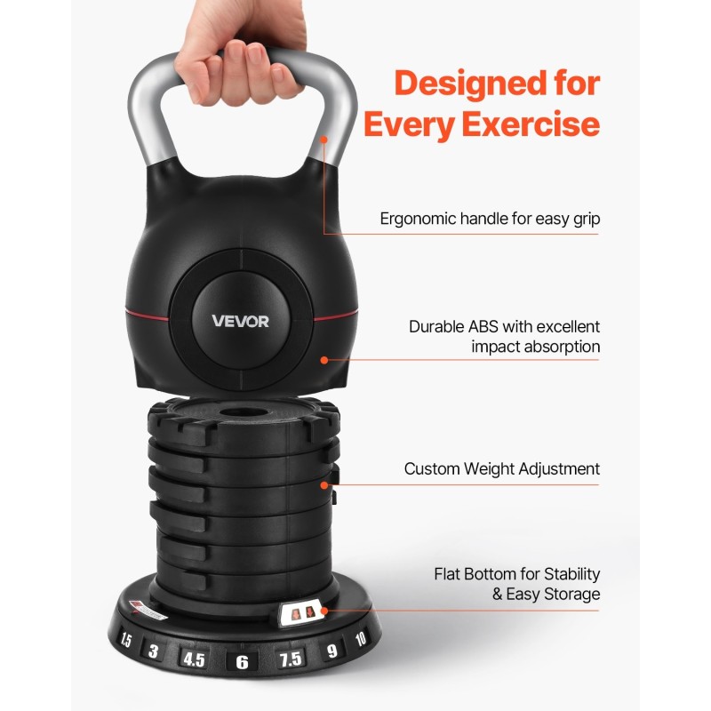 Säädettävä kahvakuula painevalettu alumiini ABS-muovi 7 painotasoa koko kehon harjoitteluun