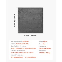 Puutarhan astinkivet muoviresiini 16 kpl 395x395x26 mm harmaa ulkokäyttöön