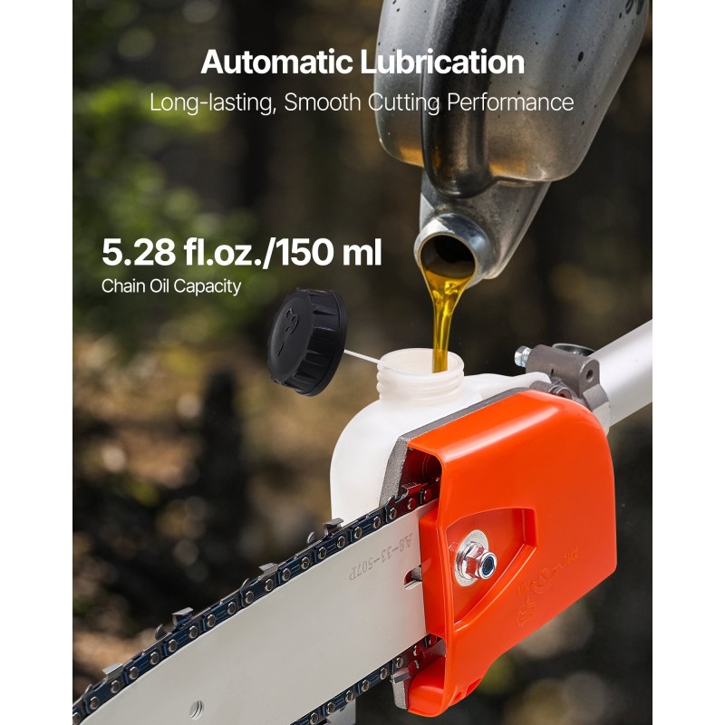 Bensiinikäyttöinen oksasaha kaksitahtinen 33 cm³ 20,3 cm laippa pituussäädettävä AL6063 alumiinivarsi