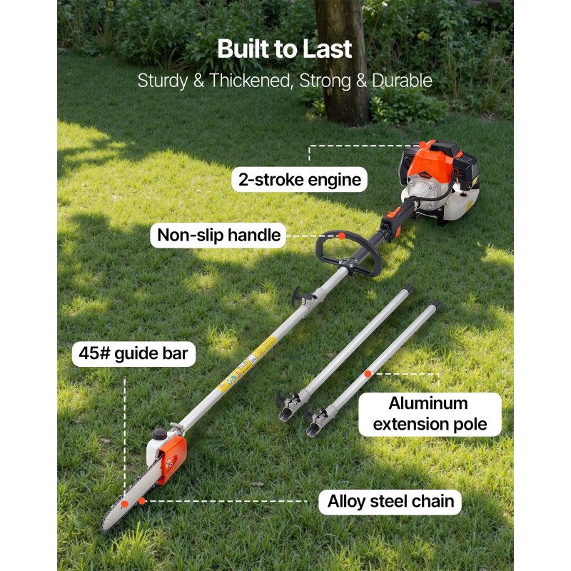 Jatkovarsioksasaha bensiinikäyttöinen 43 cc 25,4 cm laippa 2,08–3,58 m