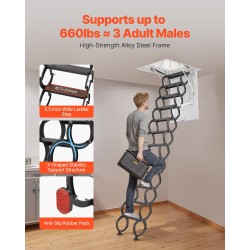 Alasvedettävä ullakkoportaikko teräs-alumiini-puurunko 2,9–3,1 m kattokorkeudelle 299 kg kantavuus