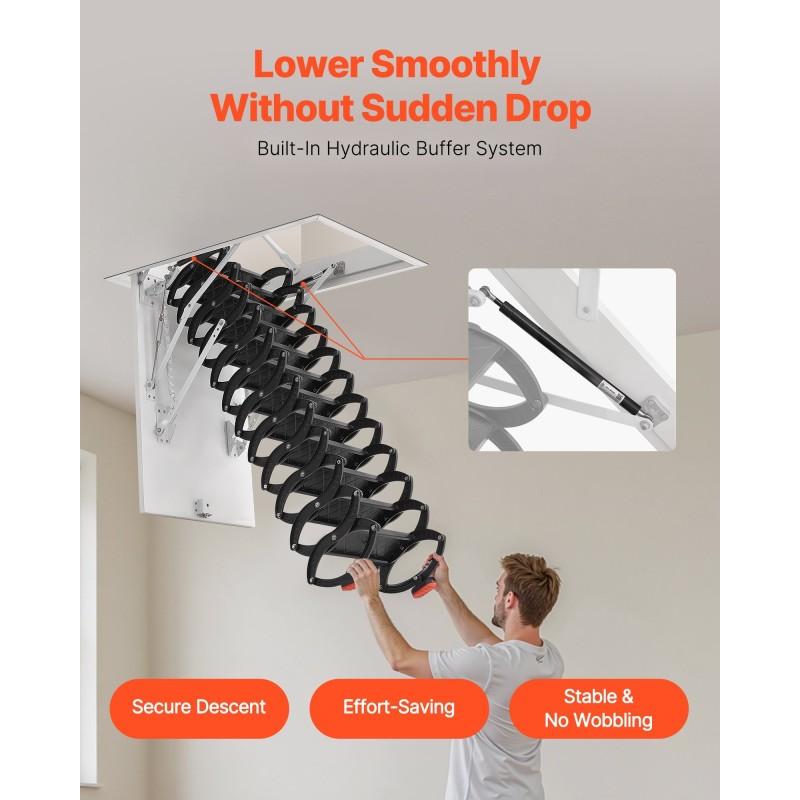 Alasvedettävä ullakkoportaikko teräs-alumiini-puurunko 2,9–3,1 m kattokorkeudelle 299 kg kantavuus