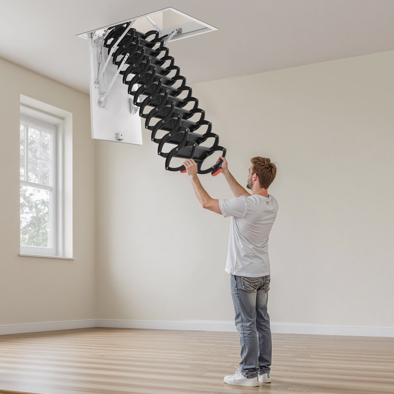 Alasvedettävät ullakkotikkaat teräs alumiini puu 3,2–3,35 m 299 kg kantavuus