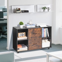 Arkistokaappi lastulevyinen melamiinipintainen musta 2 laatikkoa 4 lokeroa lukittavat pyörät