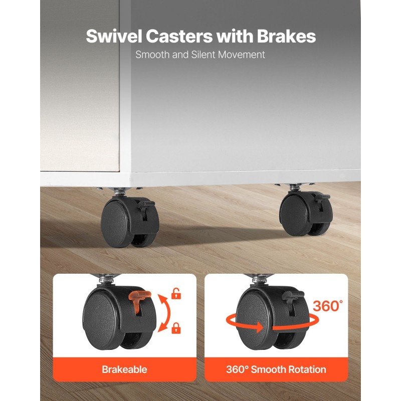 Arkistokaappi lastulevyinen lukittava kaksi laatikkoa neljä lokeroa pyörillä valkoinen