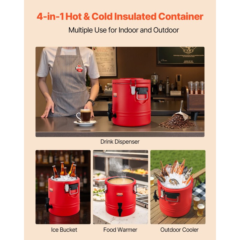 Eristetty juoma-annostelija 11,4 l 304-ruostumaton teräs kuumille ja kylmille juomille