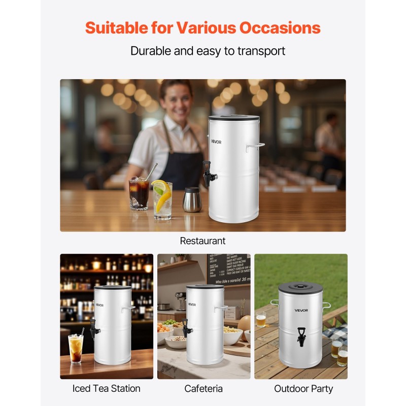 Juoma-annostelija 15 l 304 ruostumaton teräs hana kantokahvalla kuumille ja kylmille juomille