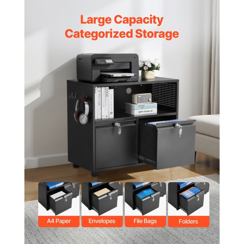 Metallinen arkistokaappi kylmävalssattua terästä kaksi laatikkoa avoin hylly lukittava pyörillä