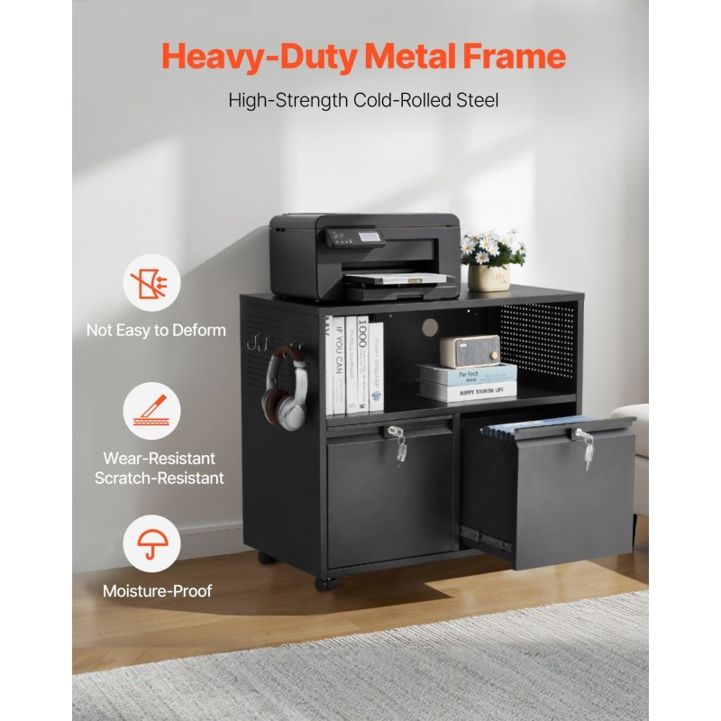 Metallinen arkistokaappi kylmävalssattua terästä kaksi laatikkoa avoin hylly lukittava pyörillä