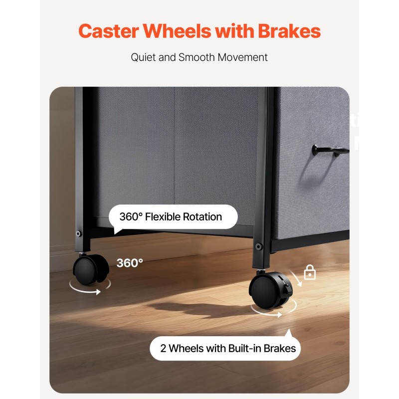 Metallinen arkistokaappi kolme kangaslaatikkoa kaksi avohyllyä puinen taso pyörillä