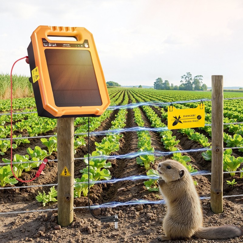 Aurinkokäyttöinen aitalaturi 0.30J 8kV 10W aurinkopaneeli 10400mAh akku IP65