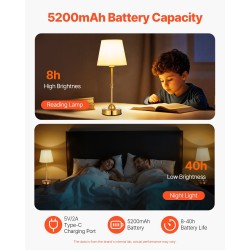 Johdoton pöytävalaisin kangasvarjostin elektrolyyttikäsitelty metallirunko 5200mAh 2 kpl kulta