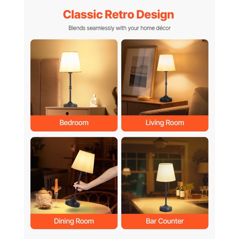 Langattomat pöytävalaisimet kangasvarjostimella 2 kpl 5200mAh 2700–3000K lämmin valo