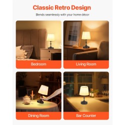 Pöytävalaisin johdoton kangasvarjostimella ladattavalla 5200mAh akulla 3-tasoisella kirkkaussäädöllä lämmin 2700–3000K