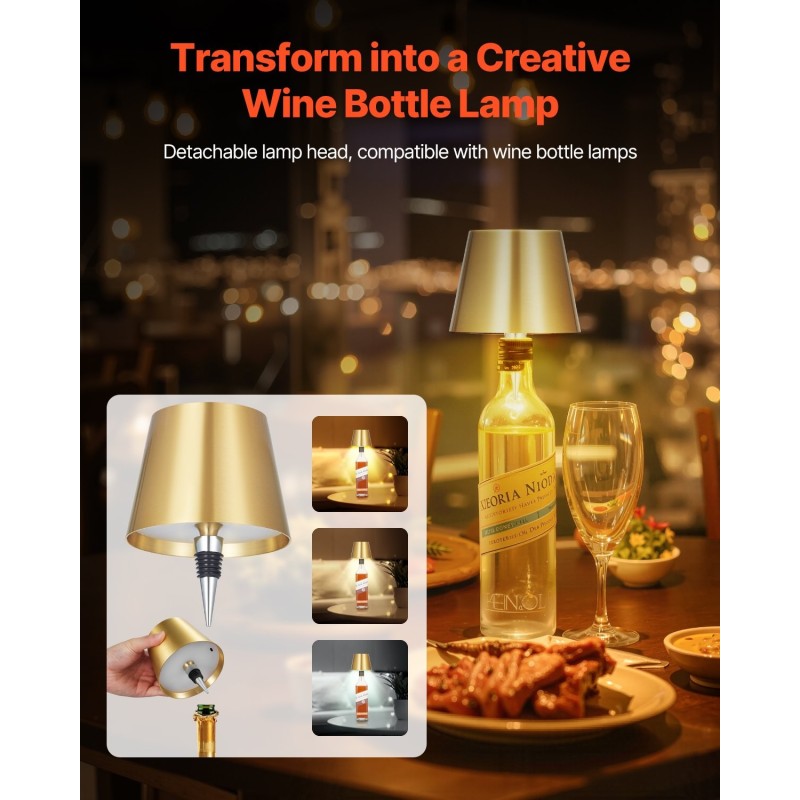 Langaton pöytälamppu 5200 mAh akulla himmennettävä 3 korkeutta 2 kpl irrotettava varjostin