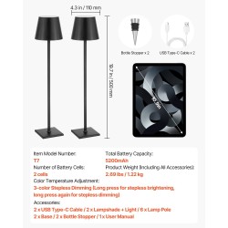 Langaton pöytävalaisin 2 kpl ladattava 5200 mAh akku 3 säädettävää korkeutta 3000–6500K