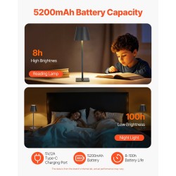 Pöytävalaisimet langattomat ladattavat portaaton himmennys 2 kpl musta 5200 mAh akku 3000–6500K