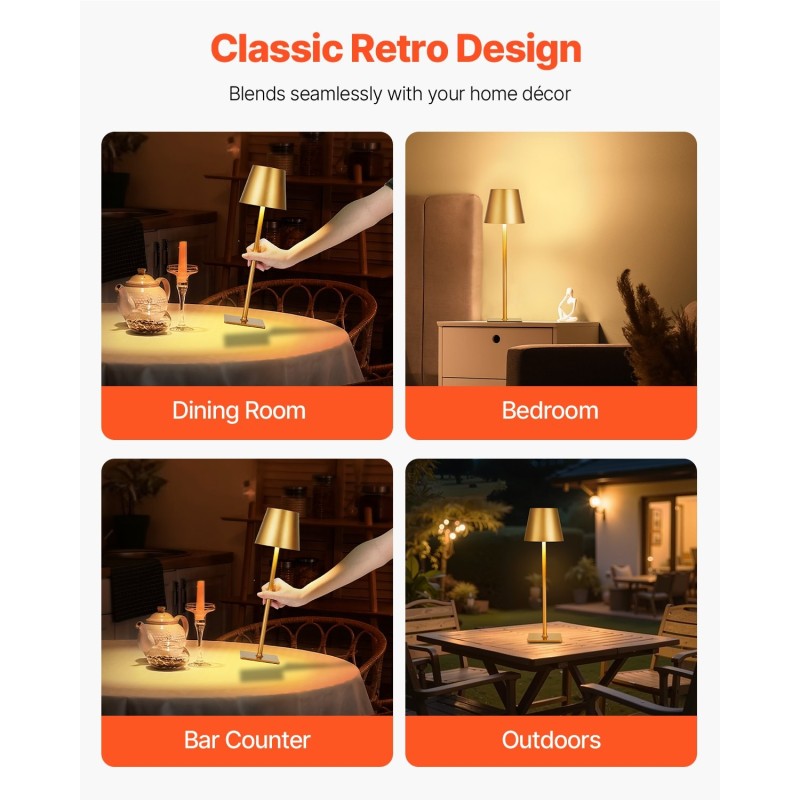 Pöytävalaisin ladattava akku 5200mAh 2 kpl kolmivärinen portaaton himmennys