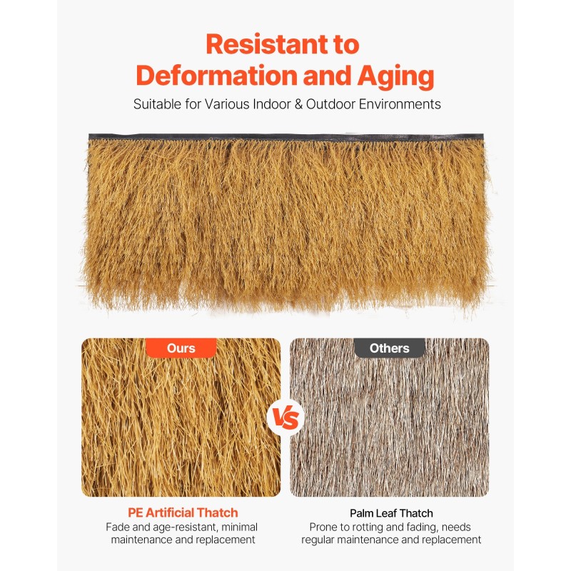 Tekokattomatto PE-materiaali 0,5 m × 6 m olkikattoa muistuttava