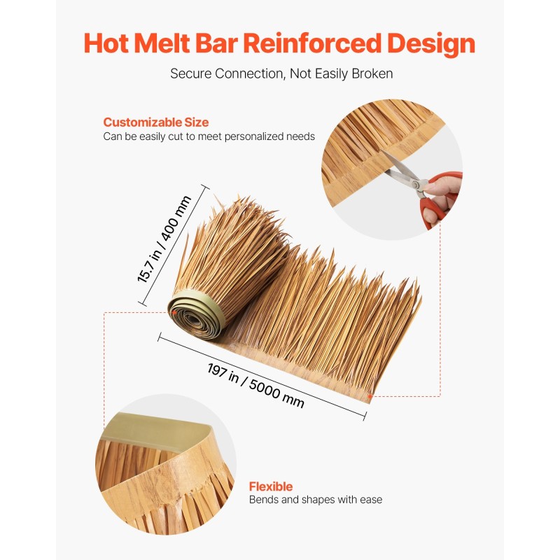 Keinotekoinen olkikatto polyeteeni rulla 0,4 m × 5 m sisä- ja ulkokäyttöön