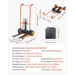 Manuaalinen hydraulinen materiaalinostin lavansiirtovaunu taittuva hiiliteräs 205 kilogrammaa 1000 millimetriä