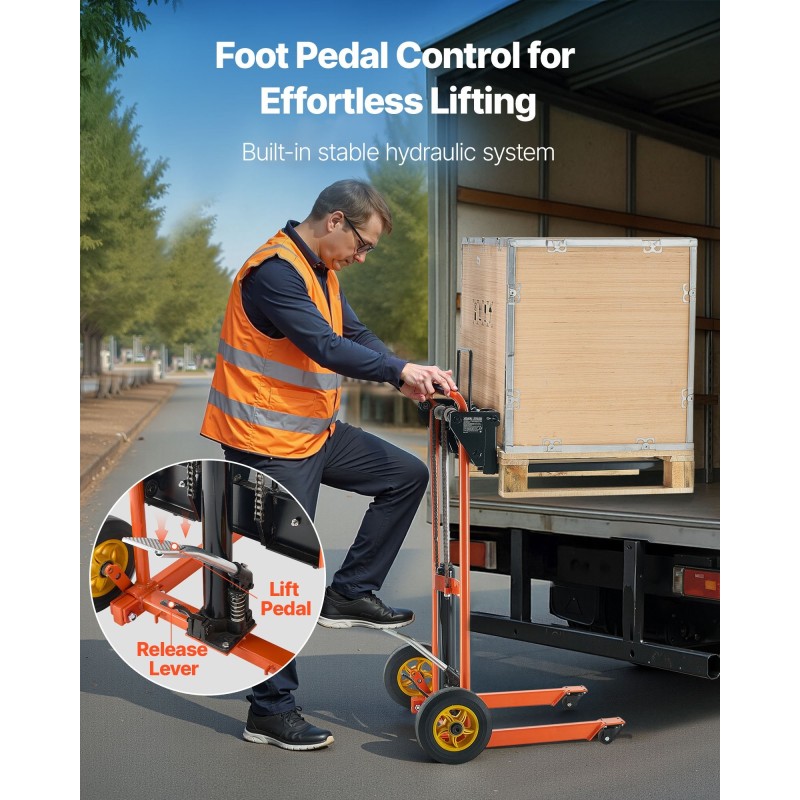 Materiaalinostovaunu hydraulinen käsikäyttöinen 205 kg hiiliteräs taittuva nostokorkeus 900 mm