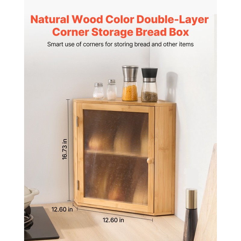 Kaksitasoinen kulmaleipälaatikko bambupuusta säädettävillä jakajilla akryyliovella