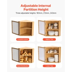 Kaksitasoinen kulmaleipälaatikko bambupuusta säädettävillä jakajilla akryyliovella