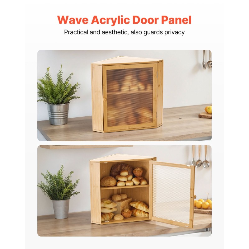 Kaksitasoinen kulmaleipälaatikko bambupuusta säädettävillä jakajilla akryyliovella