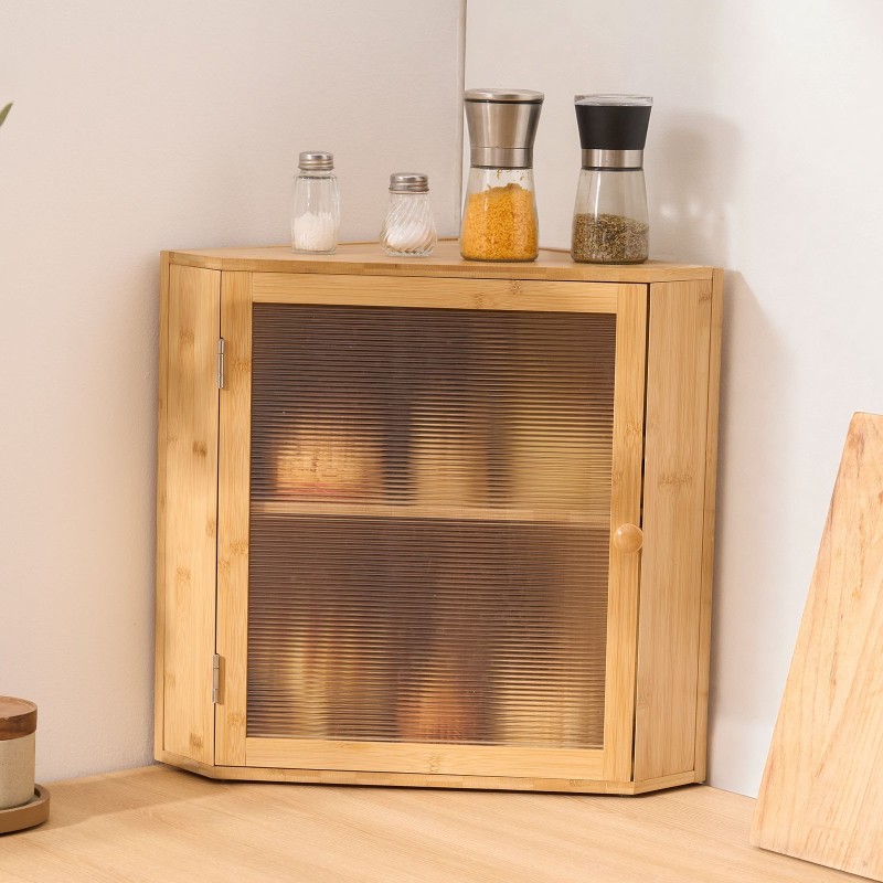 Kaksitasoinen kulmaleipälaatikko bambupuusta säädettävillä jakajilla akryyliovella