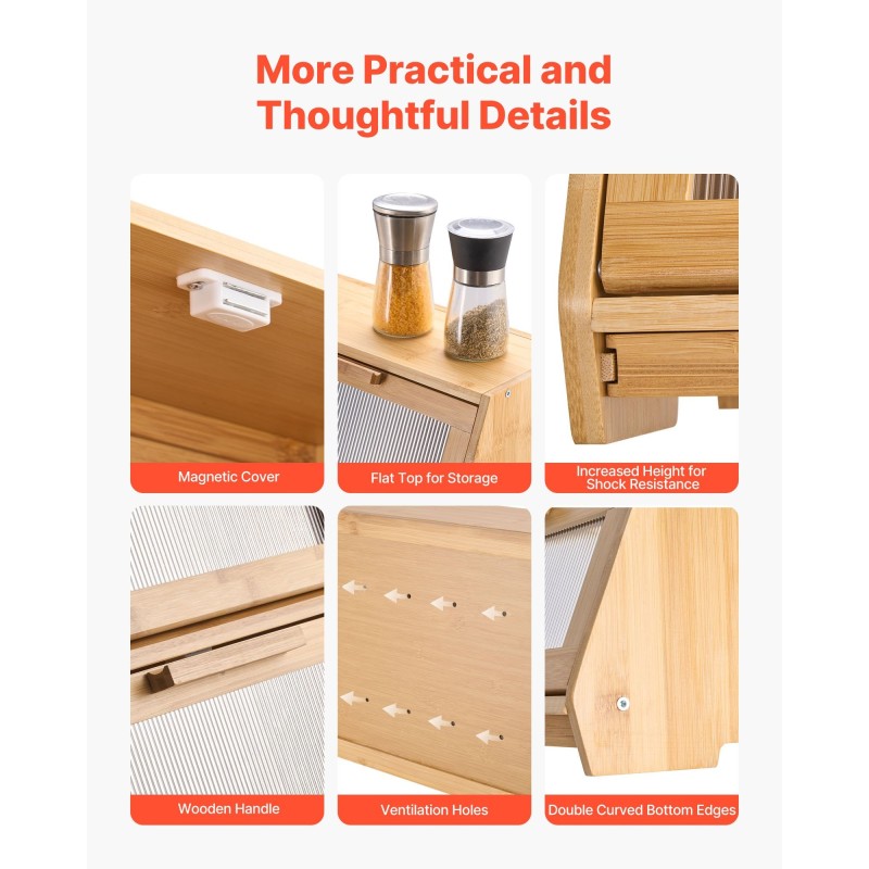 Bambupuinen kaksikerroksinen leipälaatikko sisältää leikkuulaudan ja leipäveitsen