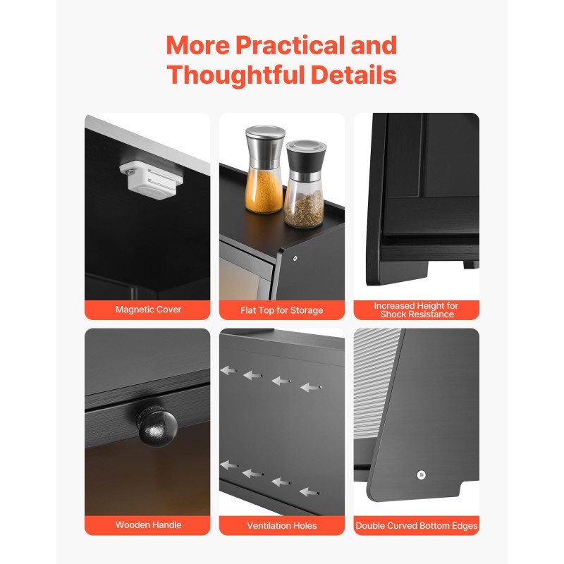 Leipälaatikko kaksikerroksinen bambuinen musta säädettävä sisäjakaja akryyliovi