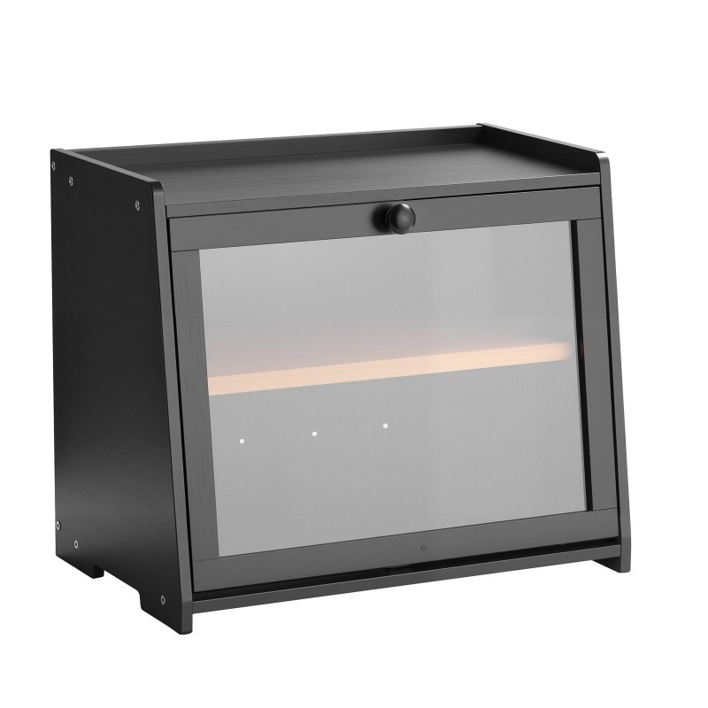 Leipälaatikko kaksikerroksinen bambuinen musta säädettävä sisäjakaja akryyliovi