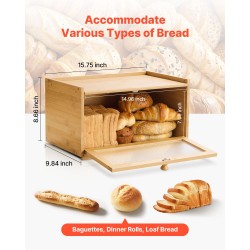 Leipälaatikko bambupuusta 400x250x220 mm yksikerroksinen pinottava luonnonsävyinen aaltokuvioitu akryyliovi magneettikansi