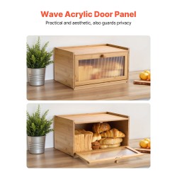 Leipälaatikko bambupuusta 400x250x220 mm yksikerroksinen pinottava luonnonsävyinen aaltokuvioitu akryyliovi magneettikansi
