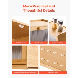 Leipälaatikko bambupuusta 400x250x220 mm yksikerroksinen pinottava luonnonsävyinen aaltokuvioitu akryyliovi magneettikansi