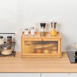 Leipälaatikko bambupuusta 400x250x220 mm yksikerroksinen pinottava luonnonsävyinen aaltokuvioitu akryyliovi magneettikansi