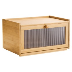 Leipälaatikko bambupuusta 400x250x220 mm yksikerroksinen pinottava luonnonsävyinen aaltokuvioitu akryyliovi magneettikansi