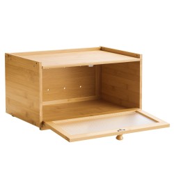 Leipälaatikko bambupuusta 400x250x220 mm yksikerroksinen pinottava luonnonsävyinen aaltokuvioitu akryyliovi magneettikansi