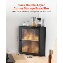 Leipälaatikko bambupuinen kaksitasoinen kulmamalli 320x320x425 mm musta